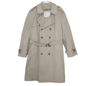 Vintage London Fog Maincoats Belted Trench Coat Men's 42S Khaki Plush Liner